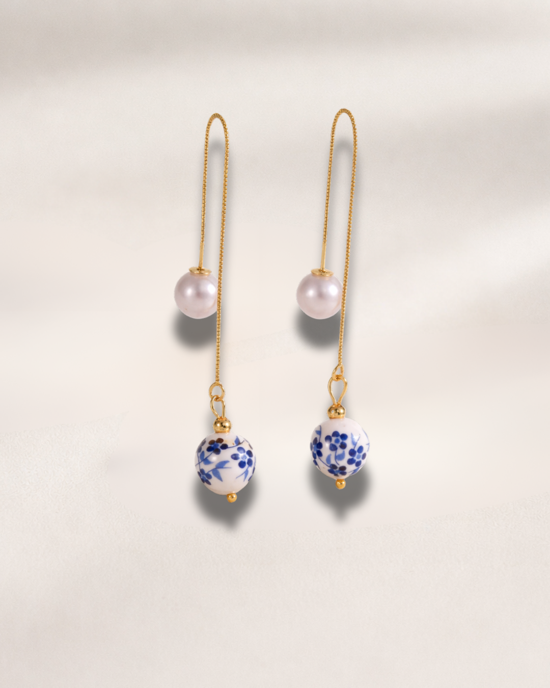 Retro Blue And White Porcelain Earrings