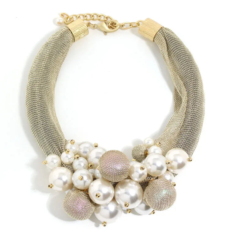 Gold Mesh Pearl Necklace
