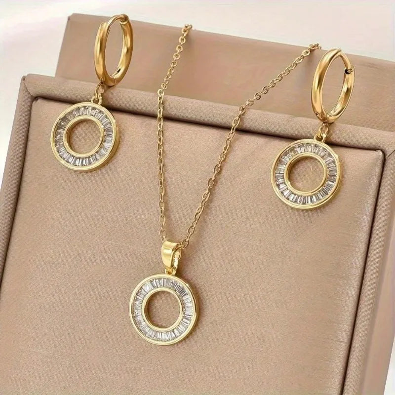 18K Real Gold Plated Elegant Chain Earrings Necklace Jewelry Set