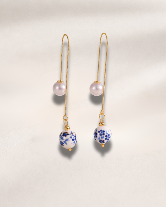 Retro Blue And White Porcelain Earrings