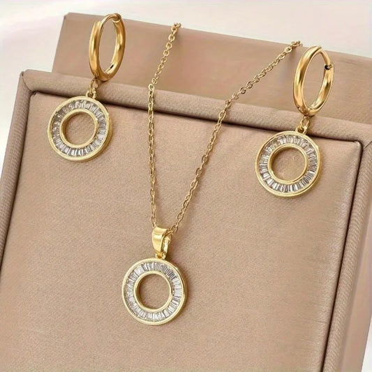 18K Real Gold Plated Elegant Chain Earrings Necklace Jewelry Set